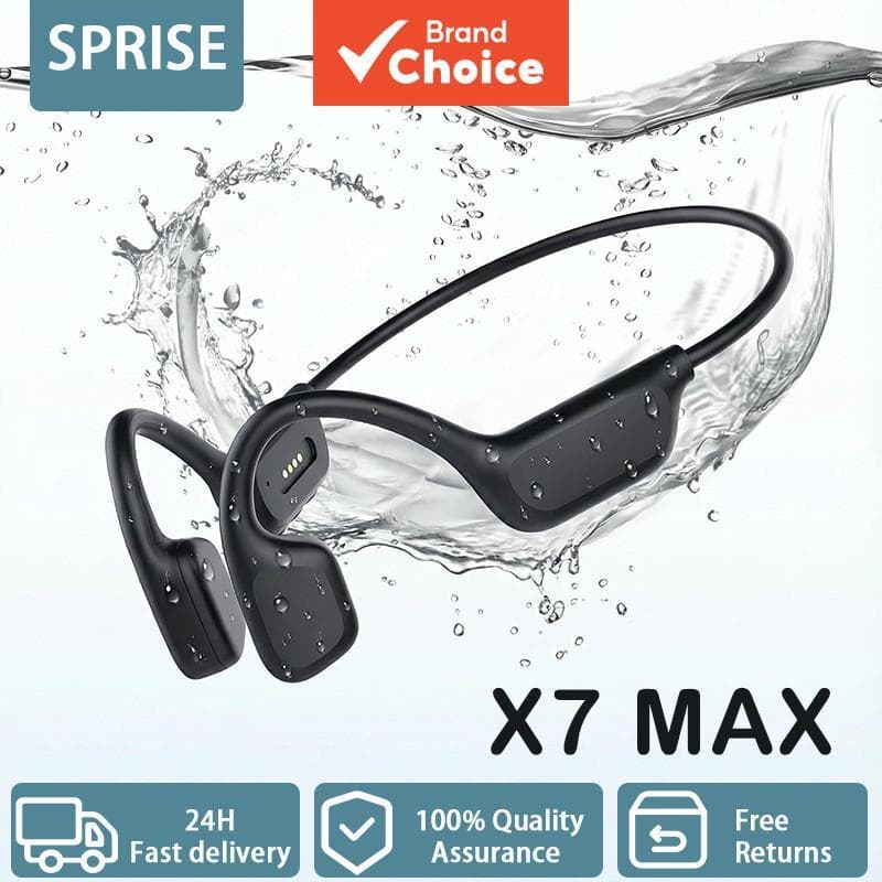 SPRISE X7Max Fones de ouvido de natação: fones de ouvido Bluetooth com condução óssea, sem fio, memória de 32 GB, fone