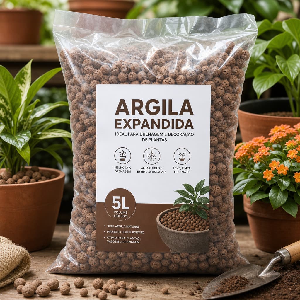 Argila Expandida 5 Litros Pedra Para Jardim Drenagem Floreiras Obras Decoração de Vasos Natural