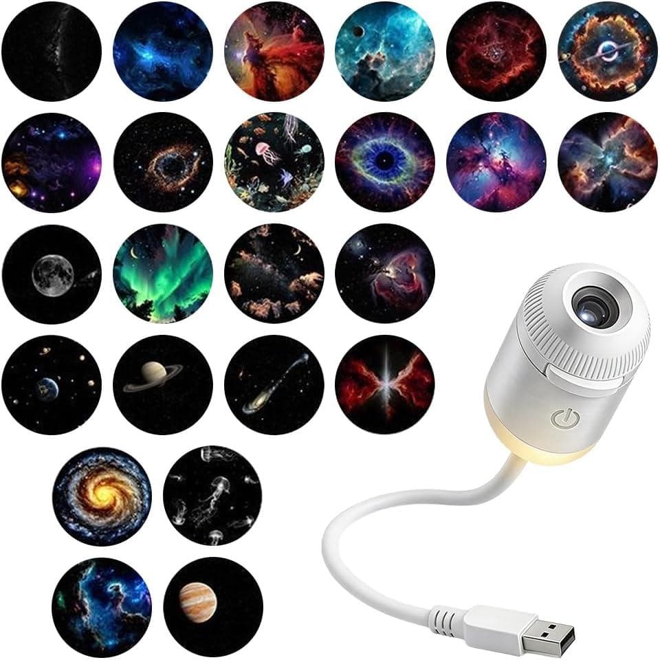 Projetor de Galáxia 2 em 1 com Luz Noturna, Projetor de Estrelas USB com Brilho Ajustável, Mini Projetor de Luz Galáxia