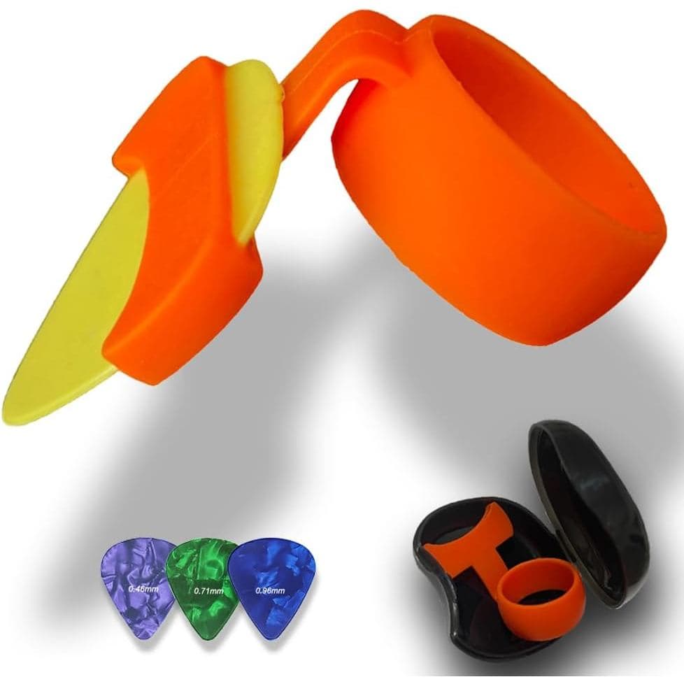 Punhos Ergonômicos para Palhetas de Guitarra – Silicone Durável para Todos os Estilos de Tocar – Inclui 3 Palhetas de Es