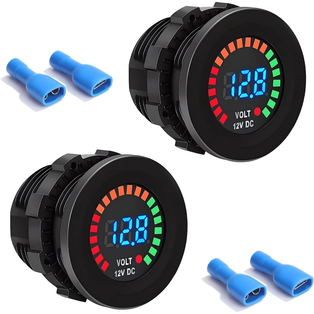 2 PCS Voltímetro Digital LED 12V DC, Testador de Voltagem de Bateria de Veículo à Prova d'Água com Painel Redondo e Term