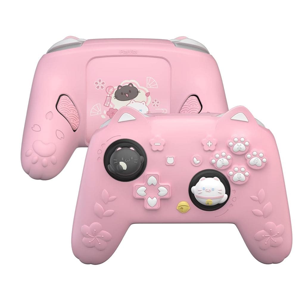 PlayVital para Nintendo Switch 2 Pro Controller Capa de Silicone – Capa Protetora Fofa com Estampa de Gatinho e Flores d