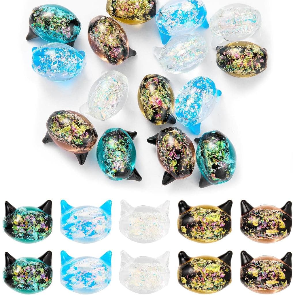 Ornaland 20 Peças de Contas de Vidro Lampwork em Forma de Gato para Fabricação de Joias, Contas Espaçadoras Artesanais e