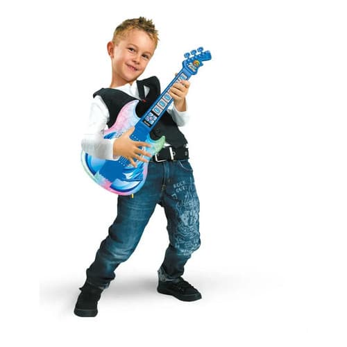 Guitarra E Microfone Infantil Brinquedo Instrumento Musical Azul