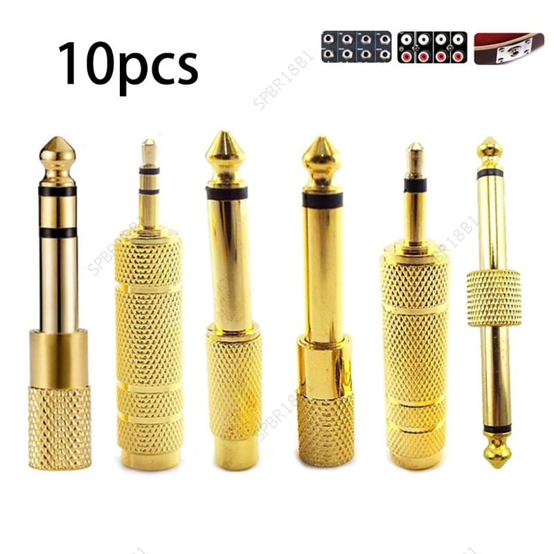 10 Pçs Adaptador De Áudio 6.5mm 3.5mm Macho Fêmea Jack Plug Fone De Ouvido Microfone Gravação Guitarra Mono Conversor Ca