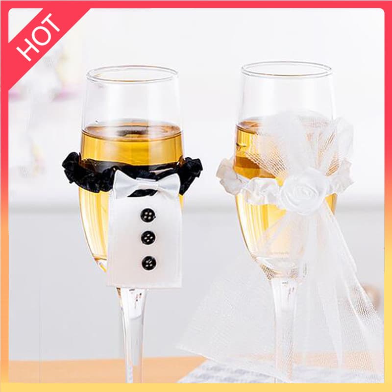 SCB-Decoração De Copo De Casamento , Dia Dos Namorados , Conjunto De Vidro , Vestido Criativo , Capa Feita À Mão , Tecid