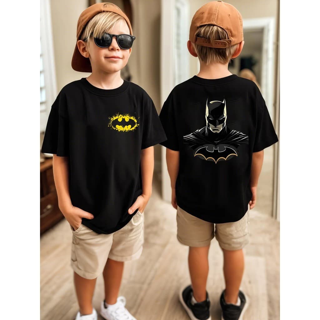 Camiseta Batman Frente e Costas Camisa 100% Algodão Meninos Criança Infantil
