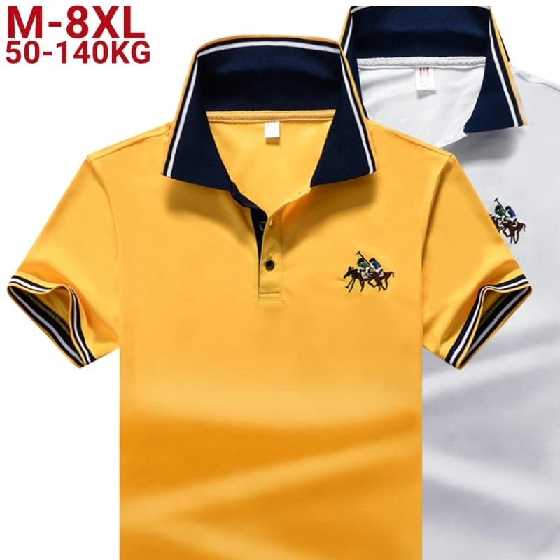 Camisas Polo Masculinas Plus Size Casuais de Verão Clássicas com Bordado e Gola Respirável