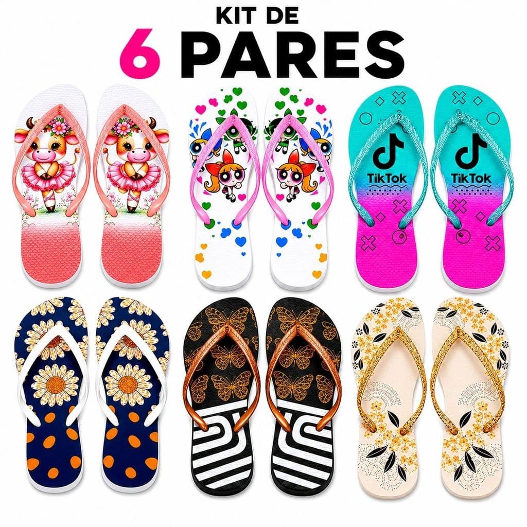 Kit 6 Chinelos Feminino Varias Estampas