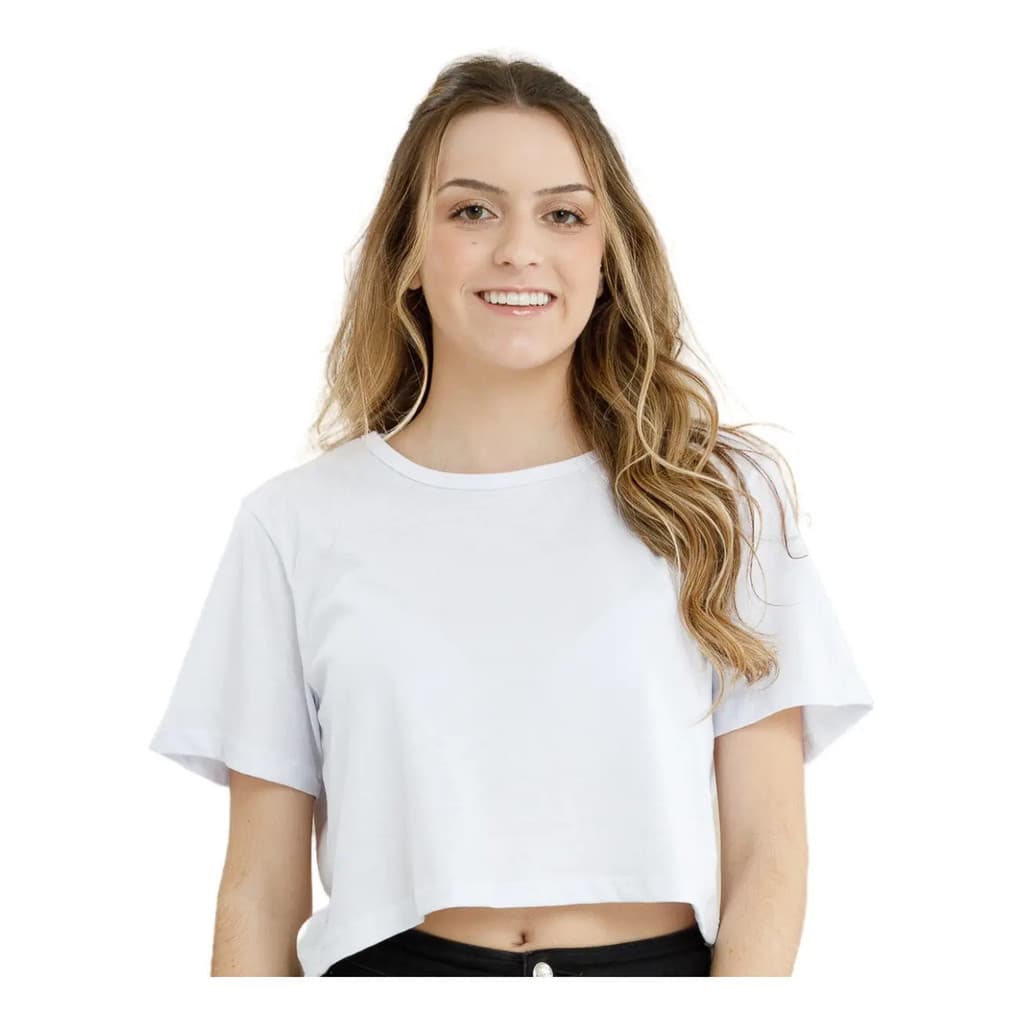 Cropped Feminino Algodão Manga Curta Casual Soltinho