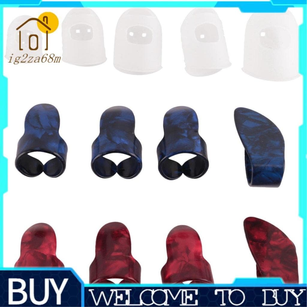 Kit De Guitarra Inclui 8 Peças De Palhetas Para Polegar E Dedo (Celulóide De Metal Azul) , 5 Protetores De Transparentes