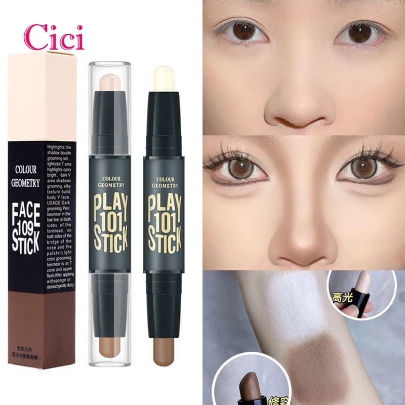 [Cici] Lameila Novo Bronzer Contour Highlighter Stick Cabeça Dupla Uso Nariz Sombra Corretivo Contouring