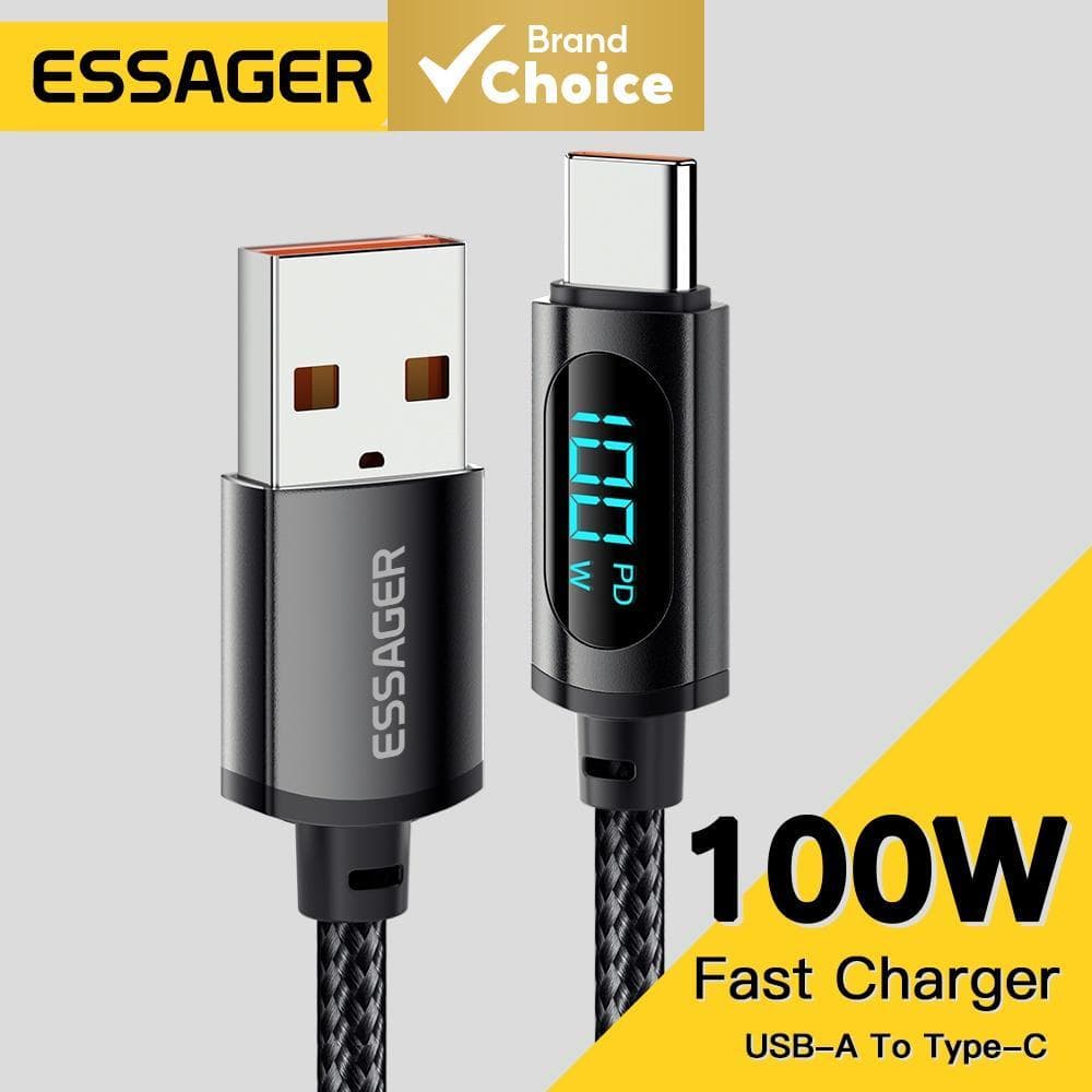Cabo Essager 7a Usb Para Tipo C Com Display Digital, Cabo De Carregamento Rápido Qc Pd Para Samsung E Realme