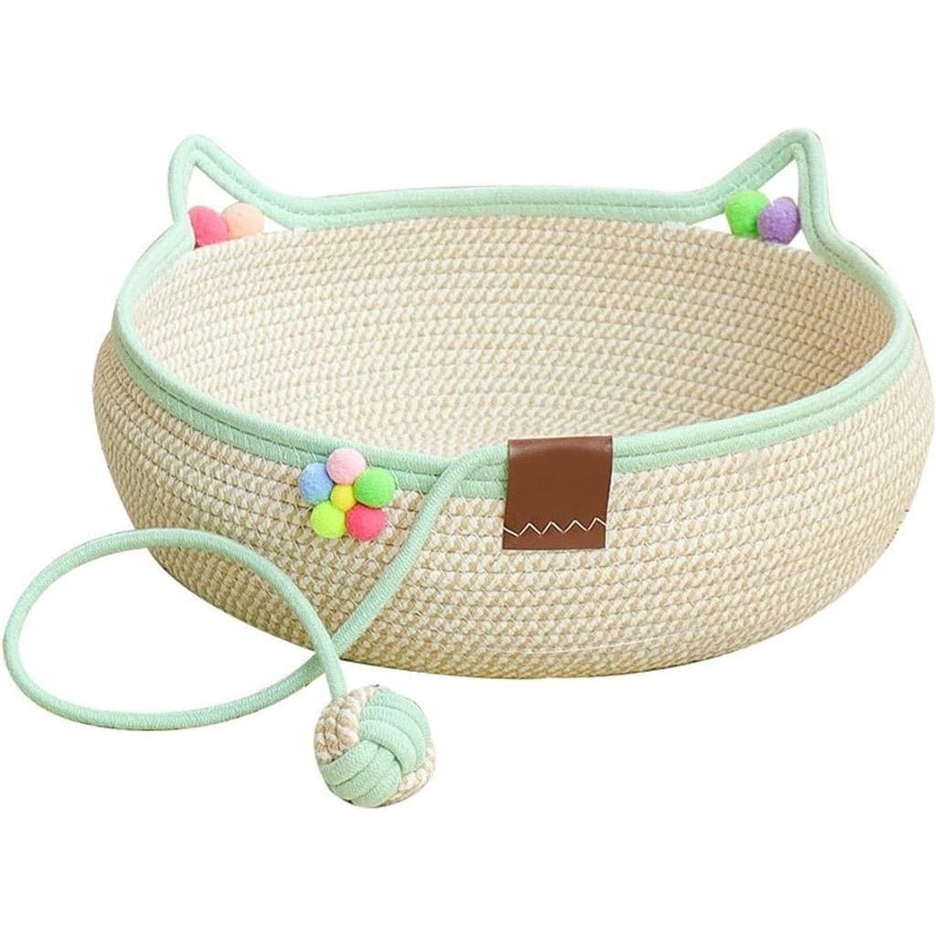 BedFors - Cesto Trançado para Gatinhos com Bola de Brinquedo - Cesto Arranhador - para Casa, Apartamento, Casa de Campo,