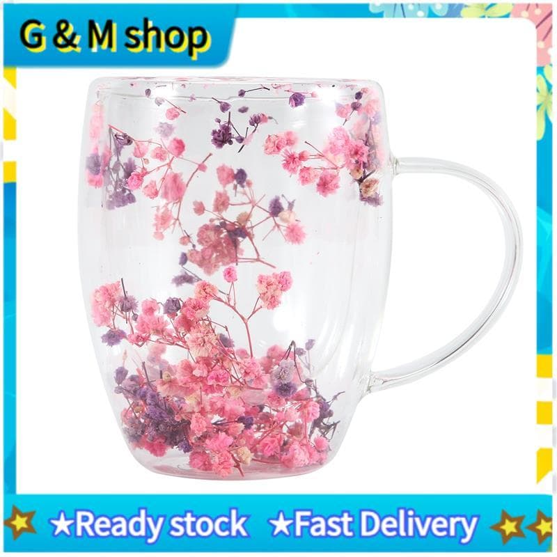 Criativos Flor Real Vidro Duplo Alto Nível De Aparência Estrela Completa Seca Leite Café 350ml Copo Doméstico Alta Quali