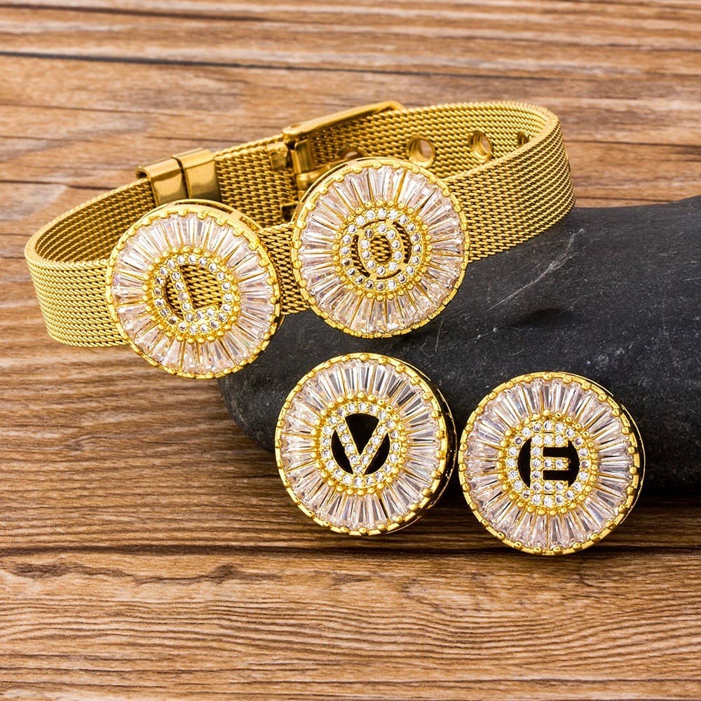 Pulseira Real banhada A cobre, joia, letra az, pulseira DIY, tamanho ajustável, formato geométrico