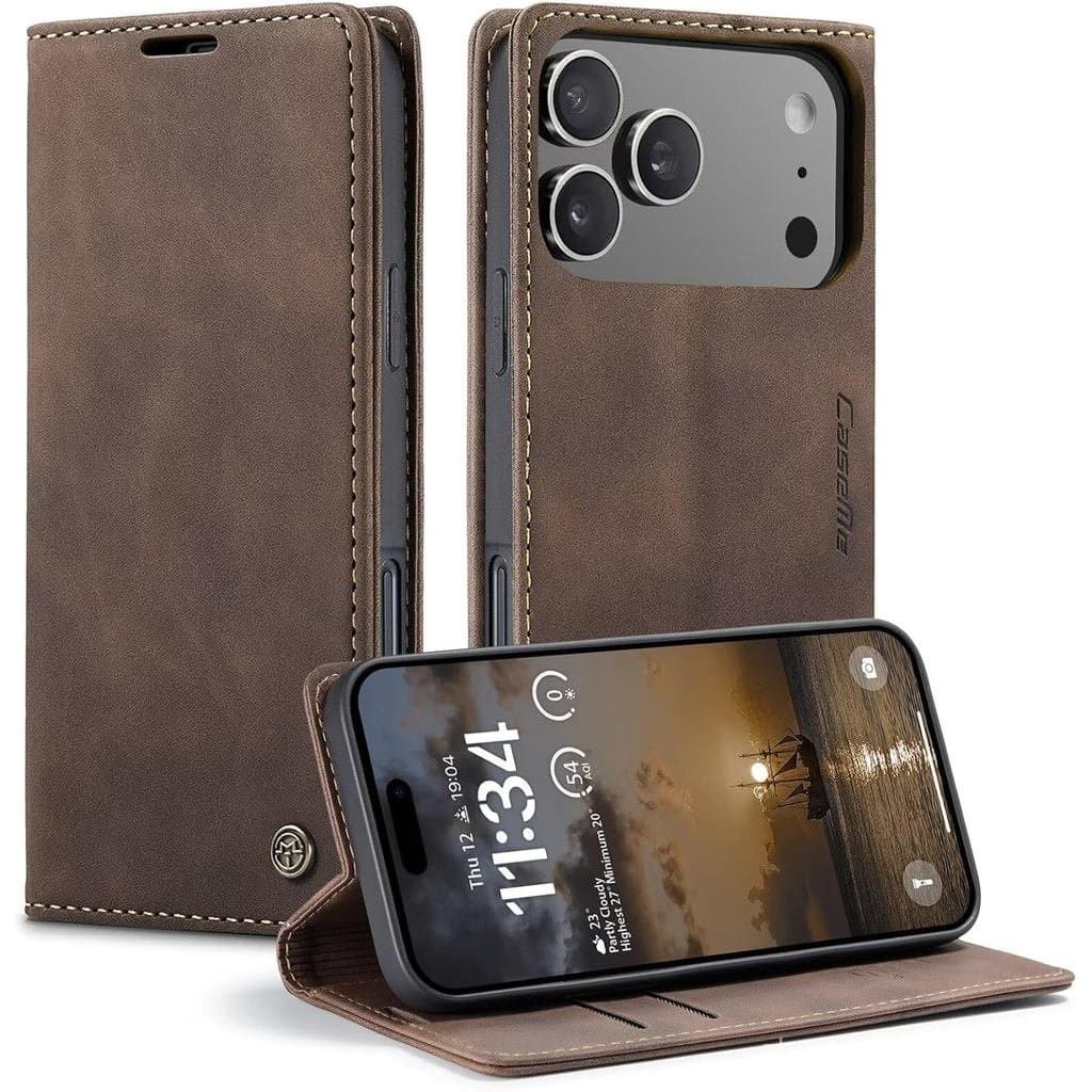 Capa para Celular para 17 Pro Max [Com 2 Peças de Vidro Temperado Protetor] [Couro PU Premium] [Compartimento para Cartã