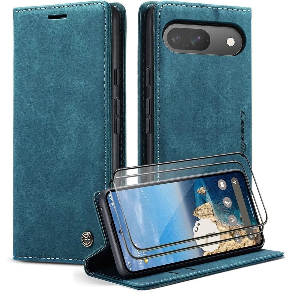 Capa para Celular para Pixel 10/Pixel 10 Pro/Pixel 9/Pixel 9 Pro [Com 2 Peças de Proteção de Vidro Temperado] [Couro PU