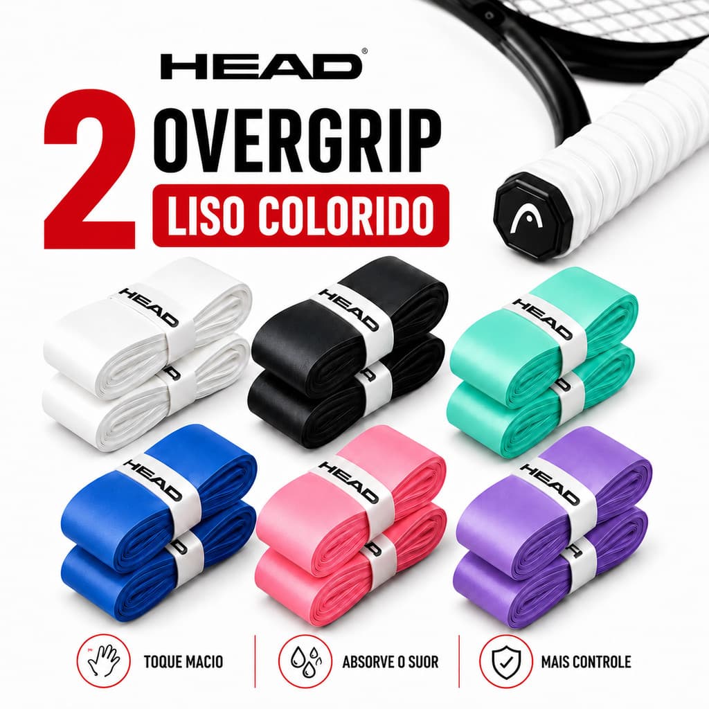 Kit 2Un Overgrips HEAD Liso Cores a Escolher - Grip Para Raquete Tennis, Beach Tênis, Padel