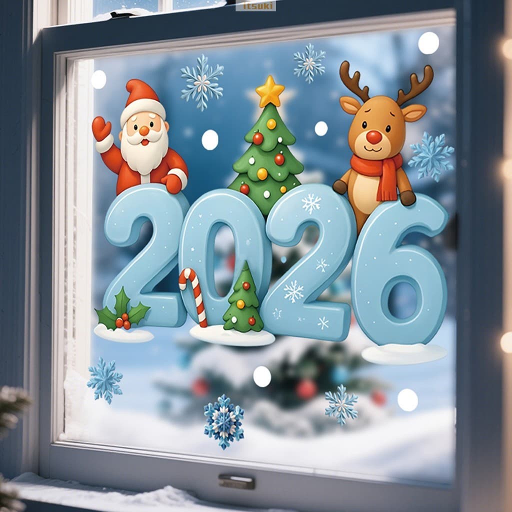 Adesivos De Janela De Natal Papai Noel Floco De Neve Padrão De Rena Para Decoração De Férias