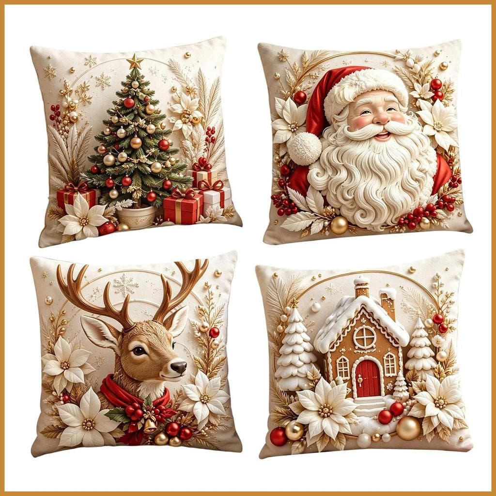 Fronhas De Natal 17.7x17.7 Polegadas Quadradas Macias Capas De Almofada 4 Peças Decorativas Para Sofá greiwemy