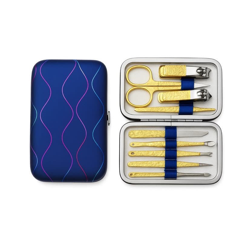 Kit de unha e limpeza de pele dourado luxo (pinça - cortador - tesoura e etc) - 9 Peças
