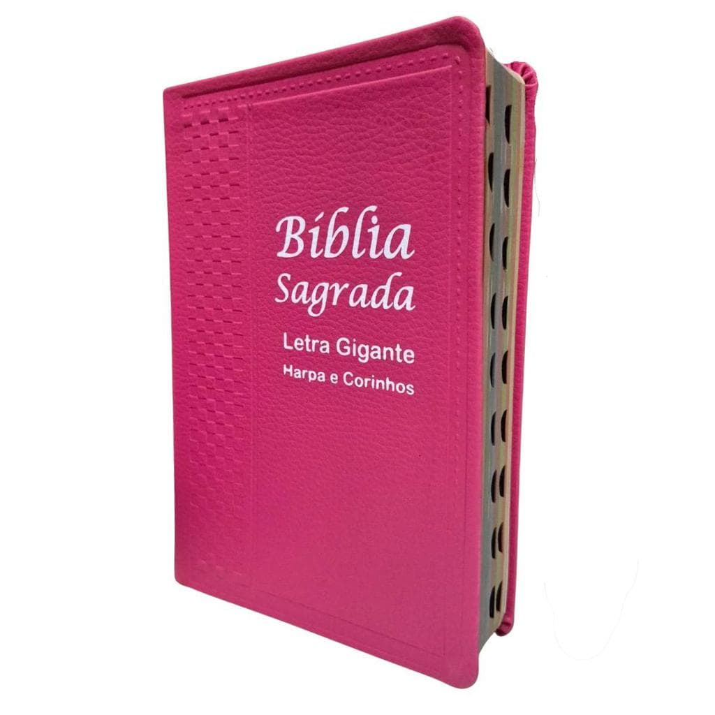 Bíblia Evangélica Feminina Com Harpa Couro Sintético Falas de Jesus em Vermelho e de Deus Azul Pink