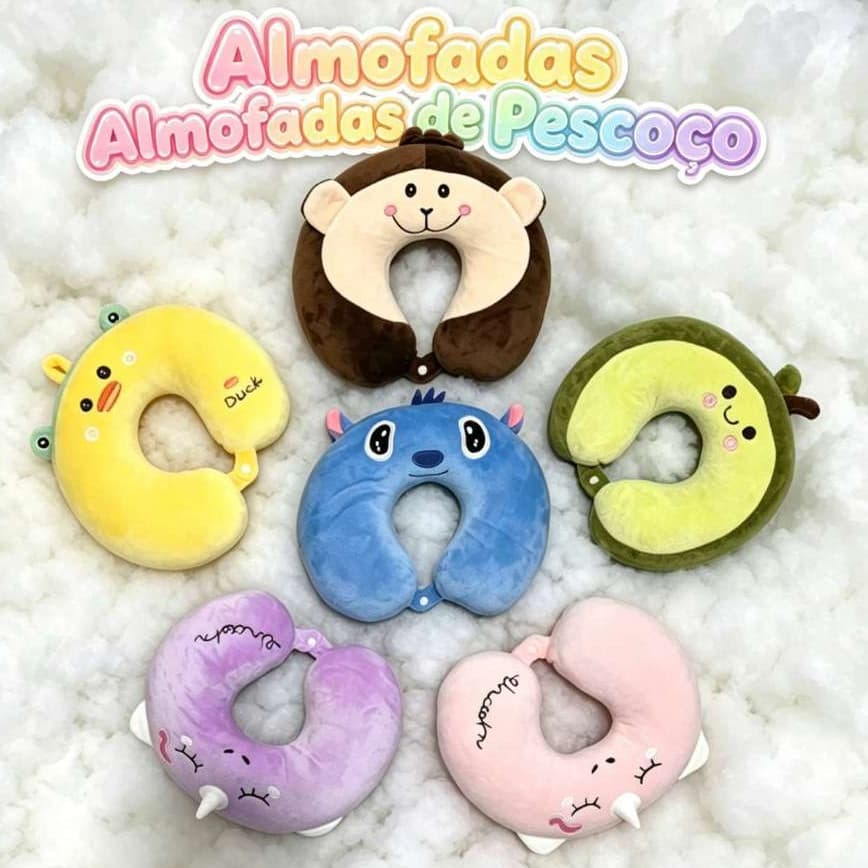 Diversos modelos de almofada de pescoço em formato animal, design ergonômico para aliviar o cansaço cervical em viagens