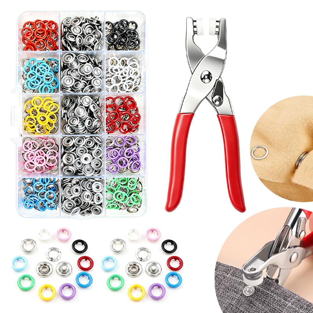 Kit 200 Botões Pressão + Alicate e Acessórios | Costura/DIY/Artesanato/Consertos | Ferramenta Completa