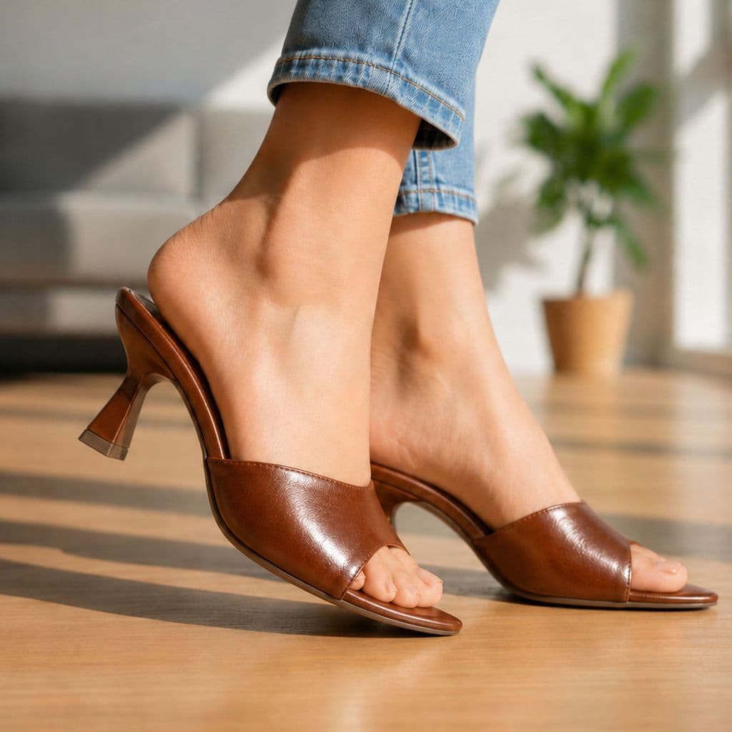 Tamanco Feminino Salto Médio Bico Folha Elegante Confortável Festa Trabalho Branco,Preto,Caramelo