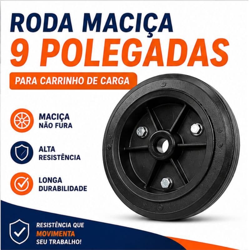 Roda Maciça 9" para Carrinho de Carga