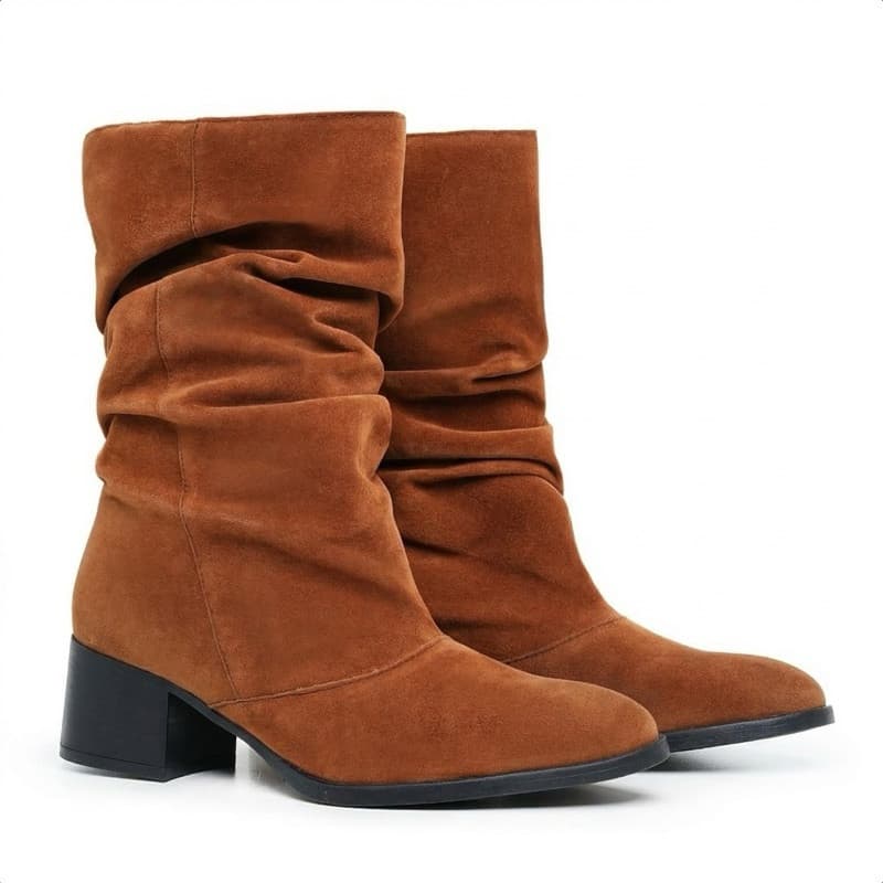Bota Feminina Slouch Enrugada em camurça Elegância e Qualidade Premium