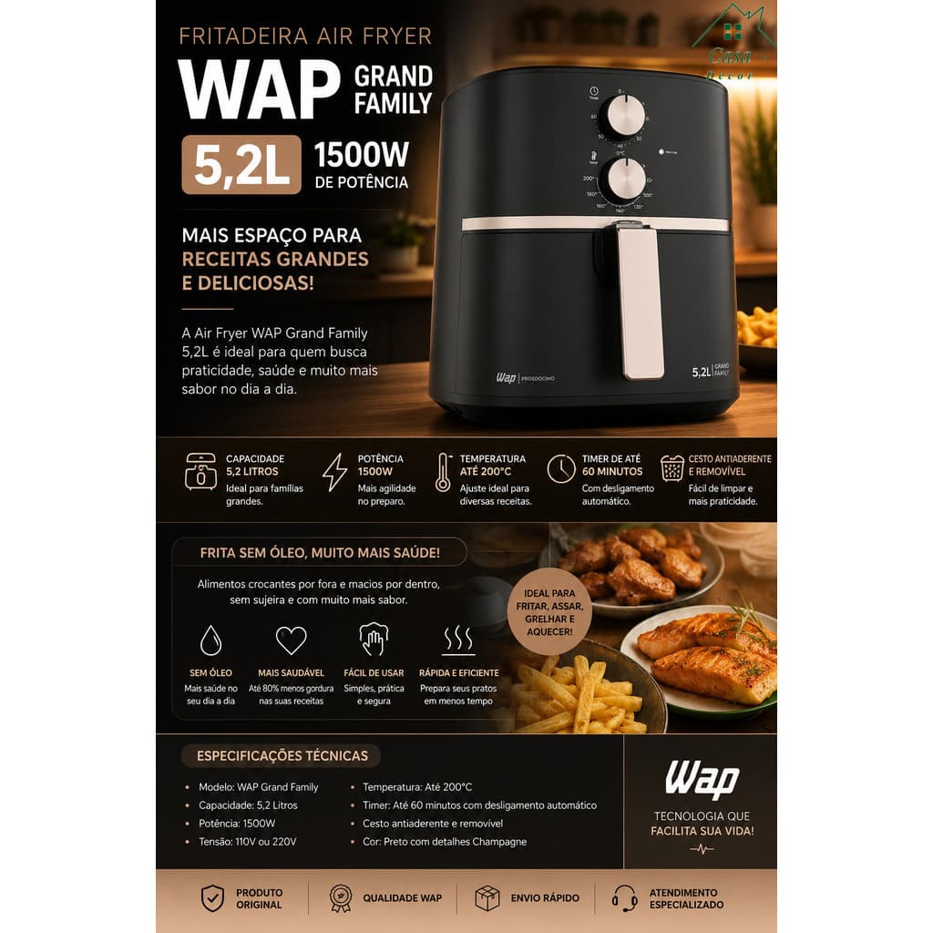 Fritadeira Elétrica WAP Air Fryer Grand Family 5L