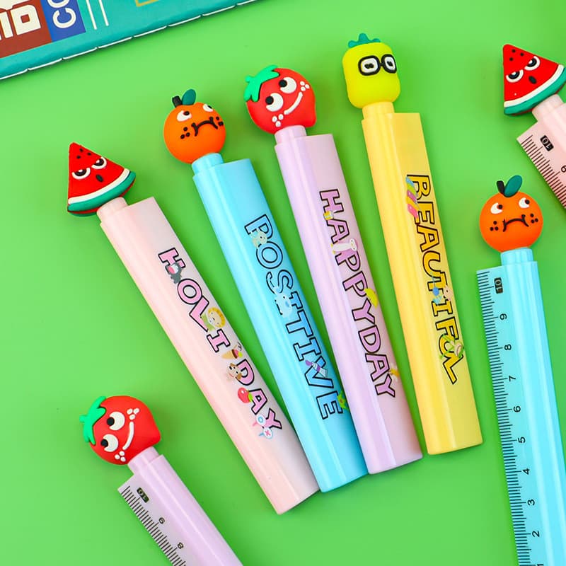 12 Pçs Caneta Neutra De Frutas Bonito Dos Desenhos Animados Régua Reta Gel Canetas Menina Coração Estudante Material De
