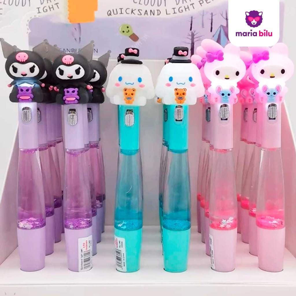 Caneta Led Cristal Hello Kitty e Turma - Kuromi, My Melody ou Cinnamoroll