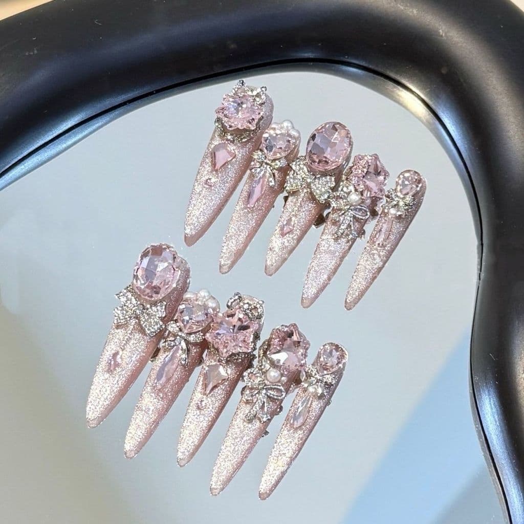 Unhas Postiças Artesanais Banhadas a Ouro com Design de Gota D'água, Removíveis, Resistentes, Feitas à Mão PDNJ