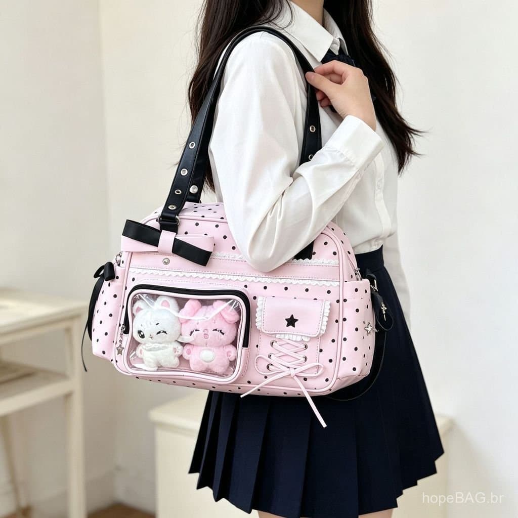 Bolsa ita 2D estilo japonês e coreano para mulheres, bolsa ita transparente com pequenos compartimentos para bonecas, gr