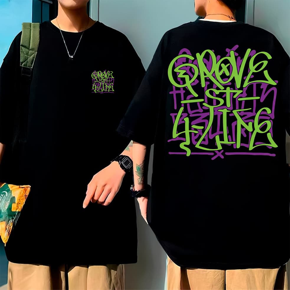 Camiseta Seu Drop Groove Street gta san andreas gangs algodão oversized alta qualidade