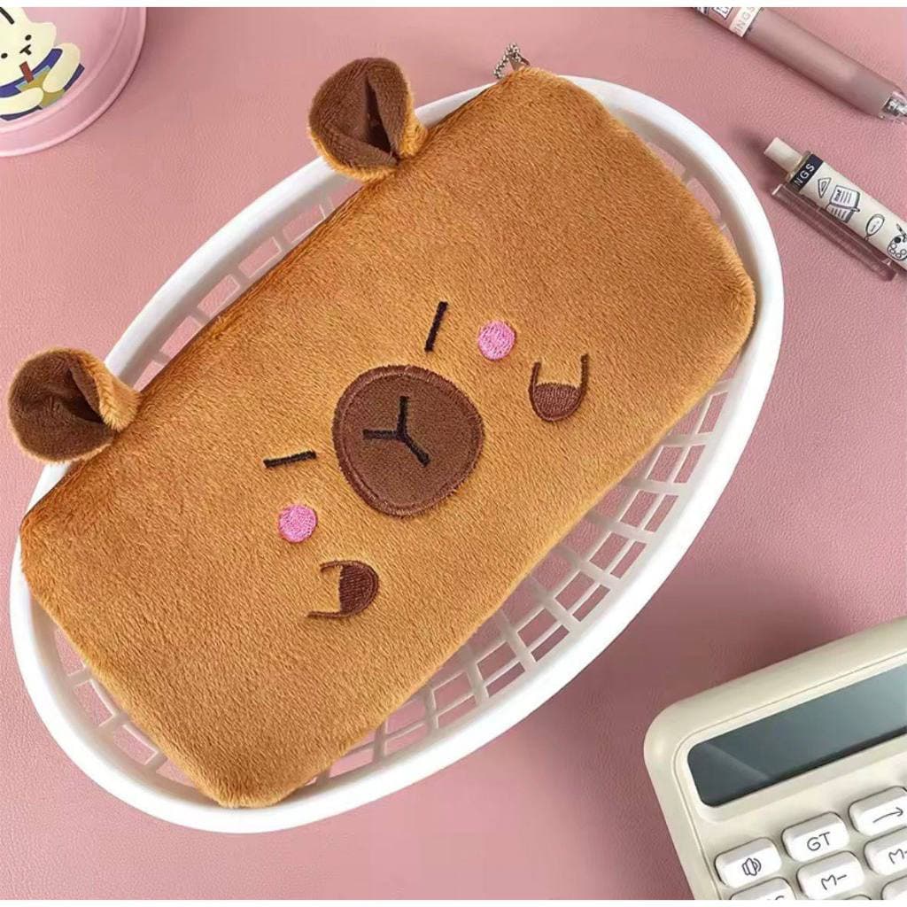 Estojo Escolar Pelúcia Capivara 20cm Porta Lápis Fofo Kawaii Necessaire Feminina