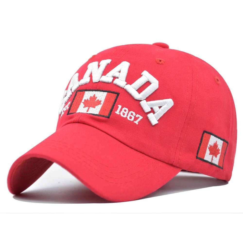 Boné Aba Curva Canada Vintage Old Dad Hat Vermelho 1867 Branco Azul Preto