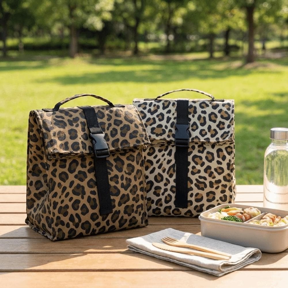 Lancheira Térmica , Saco De Almoço Isolado Com Estampa De Leopardo À Prova De Vazamento De Grande Capacidade Térmico Por