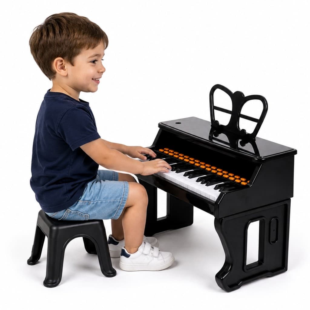 Piano Musical De Brinquedo Infantil Preto Com Porta Partitura Teclado Educativo Menino Menina Castela