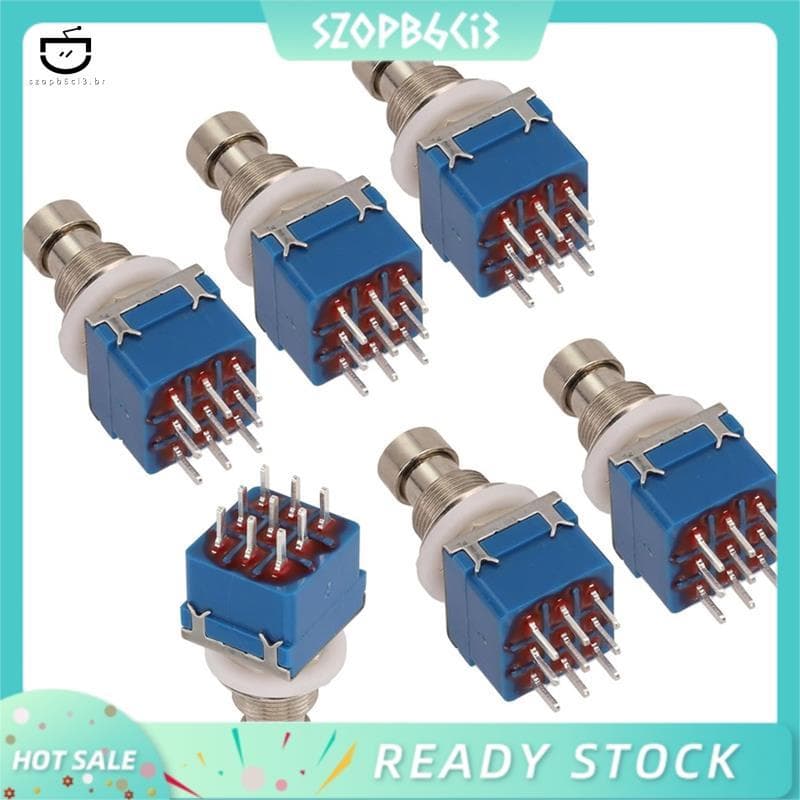 [szopb6ci3 . br] 6 Pcs Interruptor De Pedal De Efeito De Guitarra 3PDT Pé Botão PCB Travamento on-9 Pinos True Bypass Az