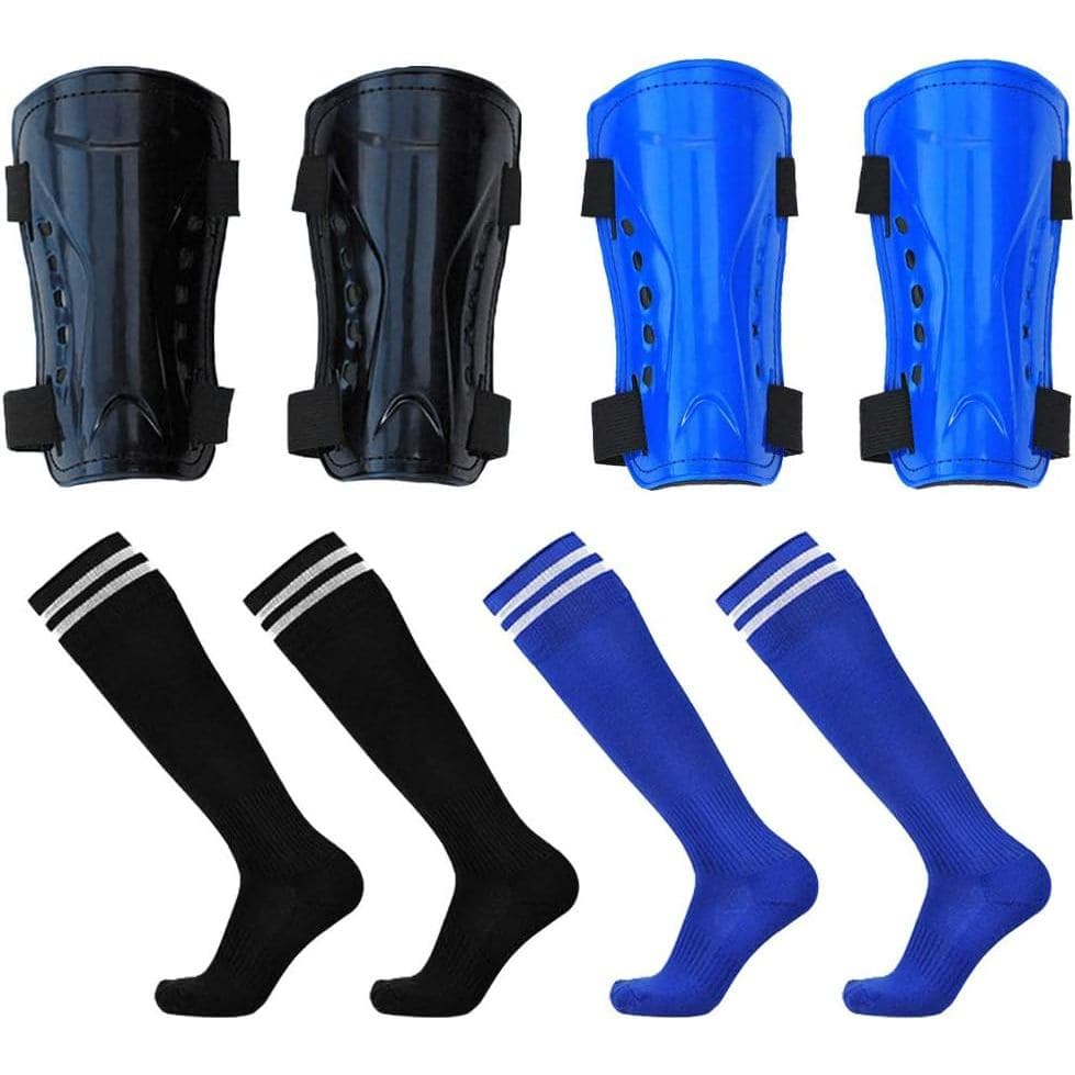 Conjunto de Caneleiras e Meias de Futebol 2 Pares de Caneleiras de Futebol e 2 Pares de Meias de Futebol Equipamento de