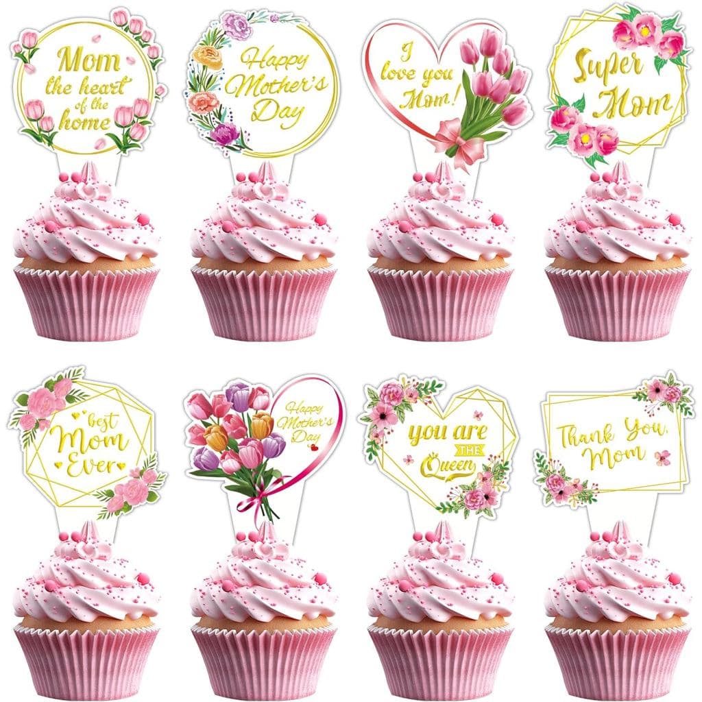 24 Peças de Decorações para o Dia das Mães, Topper de Cupcake Feliz Dia das Mães para Decorações de Cupcakes, Topper de