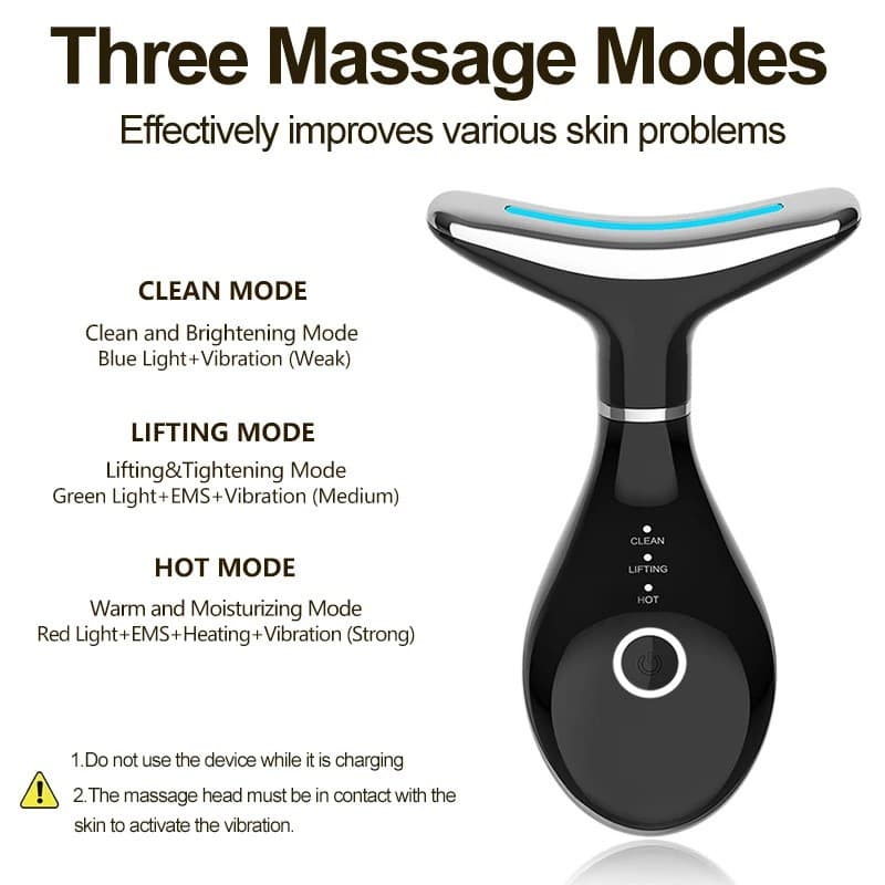 Dispositivo de beleza para o pescoço com luz de 7 cores, para cuidados com a pele, massageia as linhas do pescoço, dispo