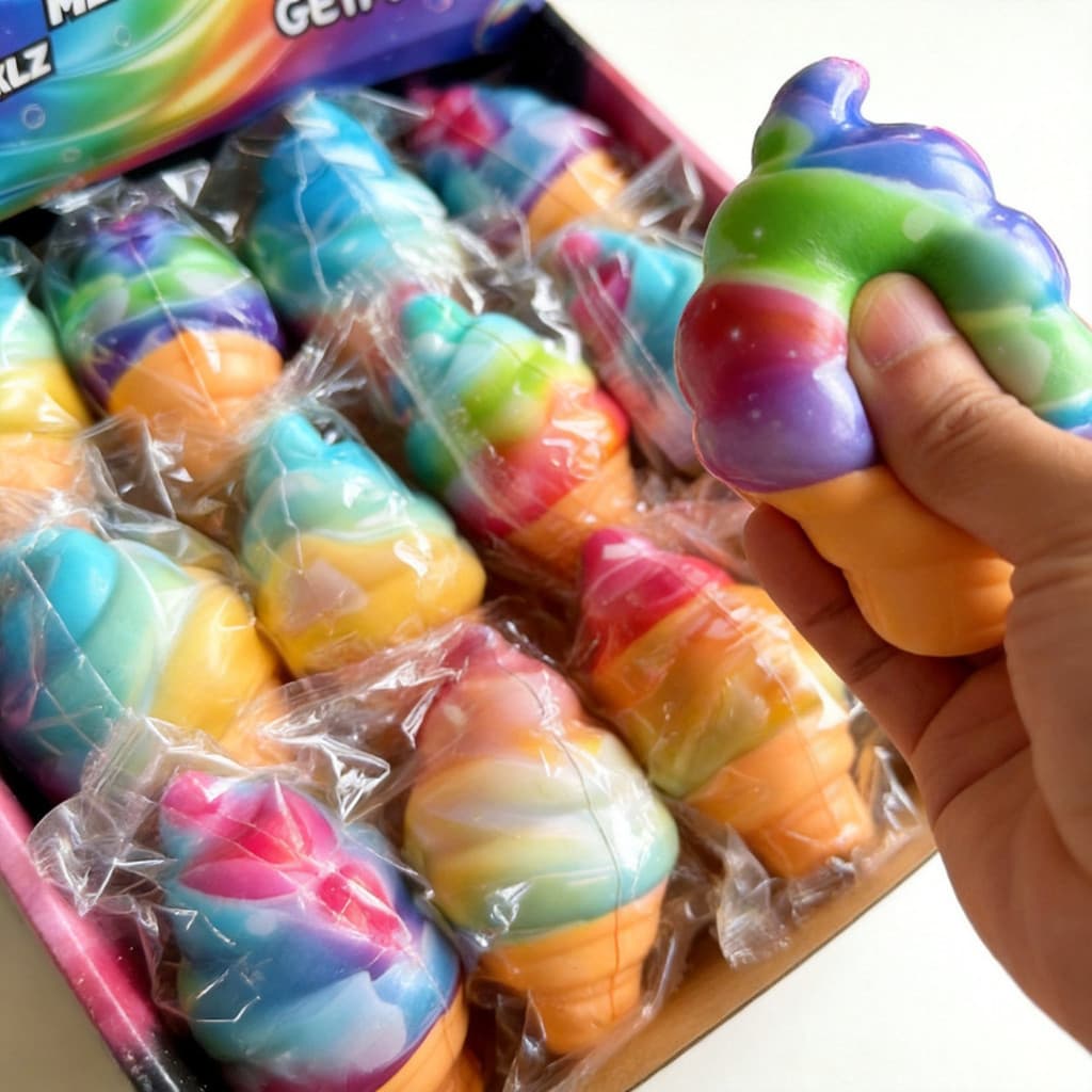 Arco-Íris Gradiente Sorvete Squish Brinquedo Simulação Waffle Cone Alívio Do Estresse Espremer Fidget