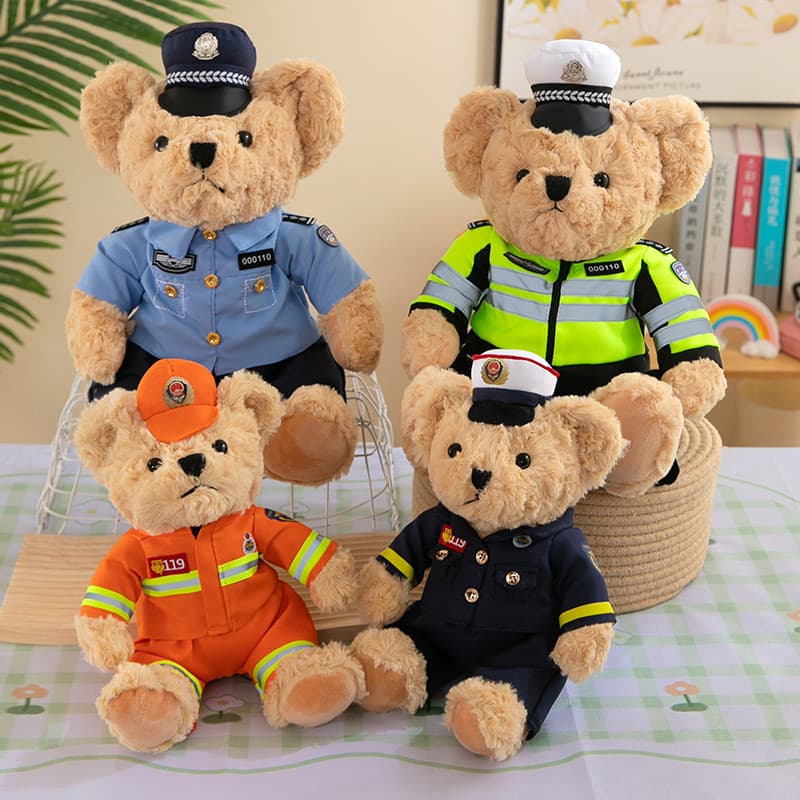 [Estoque pronto] Urso de bombeiros Polícia Urso de pelúcia Boneca Brinquedo de pelúcia Travesseiro de urso Ragdoll WJG08