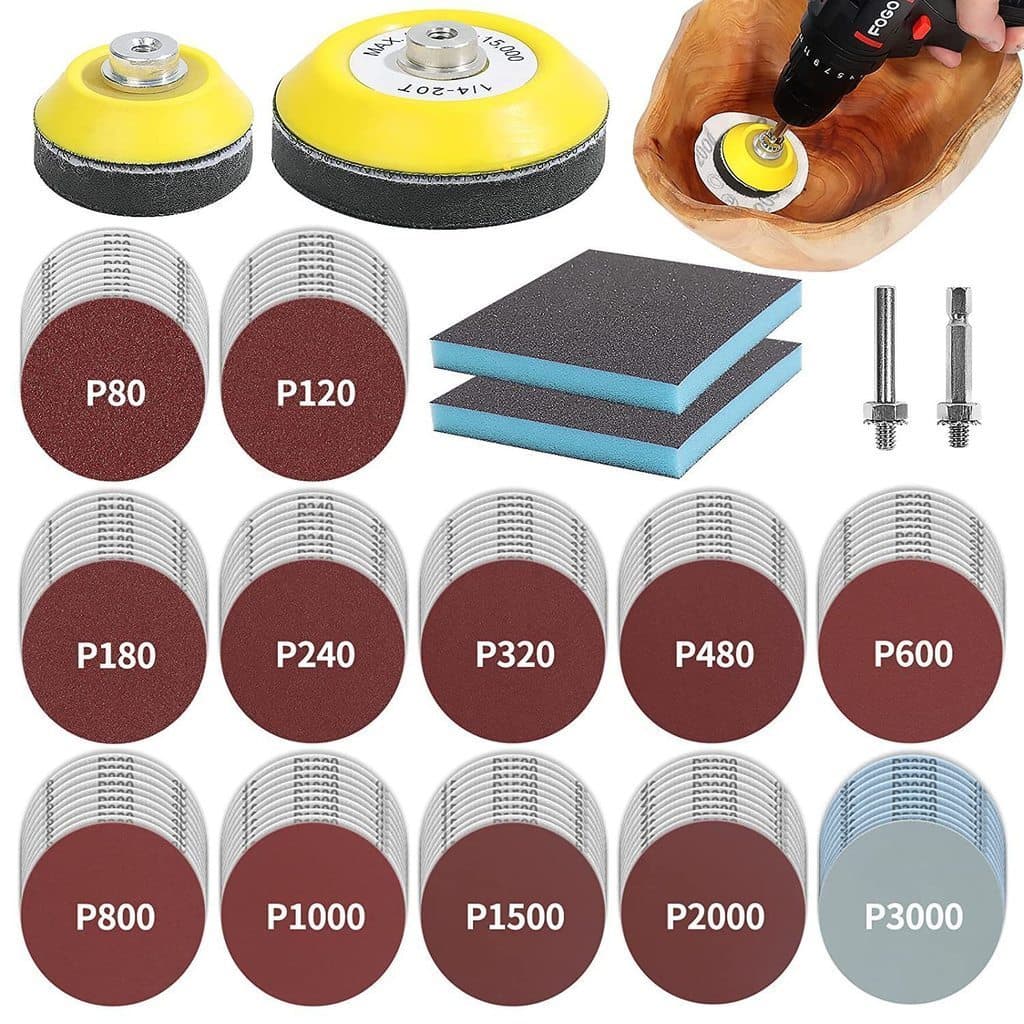 Disco de Lixa 3 Polegadas Conjunto 120 Pcs com Almofadas -Ferramenta para Lixamento Polimento