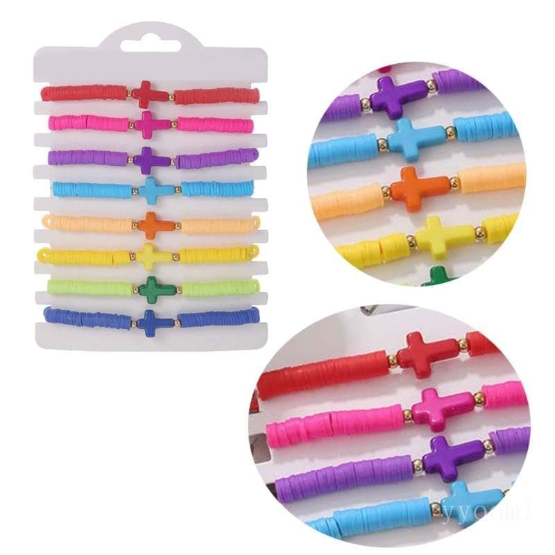 yyooml Conjunto Pulseira Cruzada 8 Peças Cordão Elástico Ajustável Joias Pulso